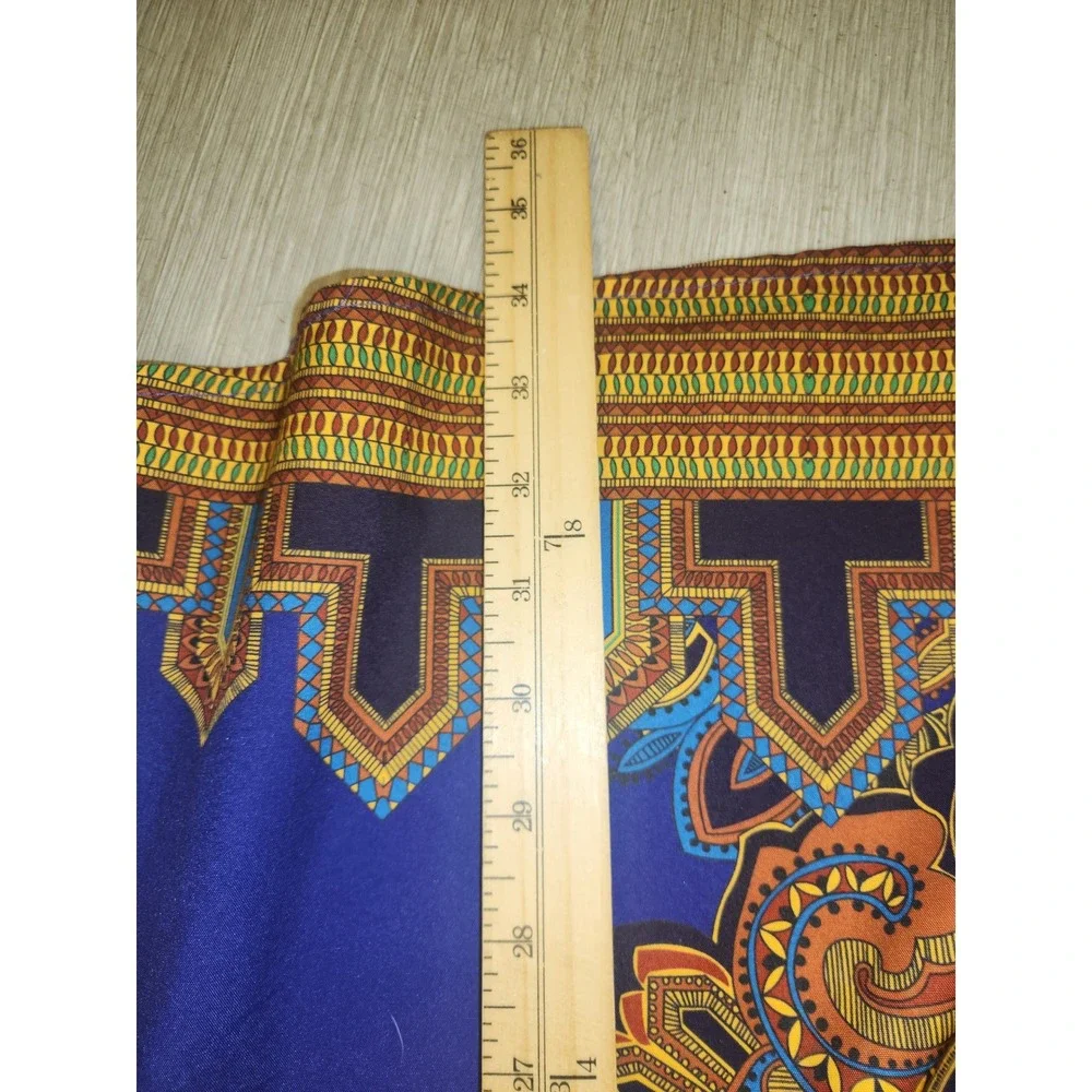 Boho Cold Shoulder Mini Dress Blue Orange Paisley Tribal Bell Sleeve Summer - Picture 7 of 7
